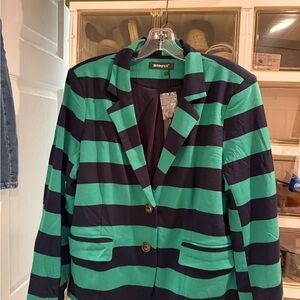Allegra K Women's Blazer with Navy and Green Stripes size large